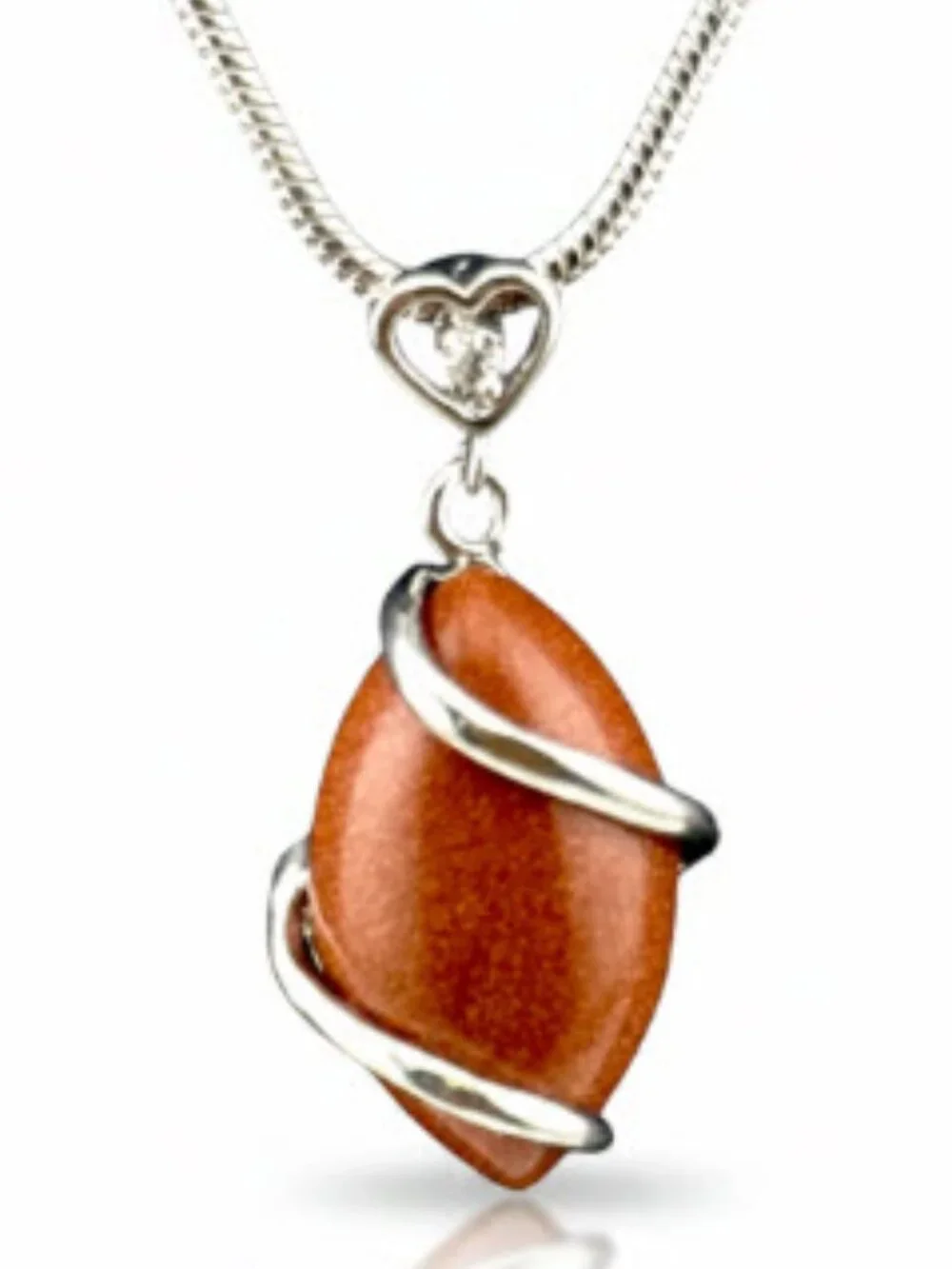 JTV Sandstone Pendant Necklace Sterling Silver Freeform CZ Heart Bail 18-20”